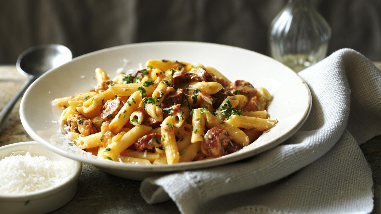 penne com chouriço